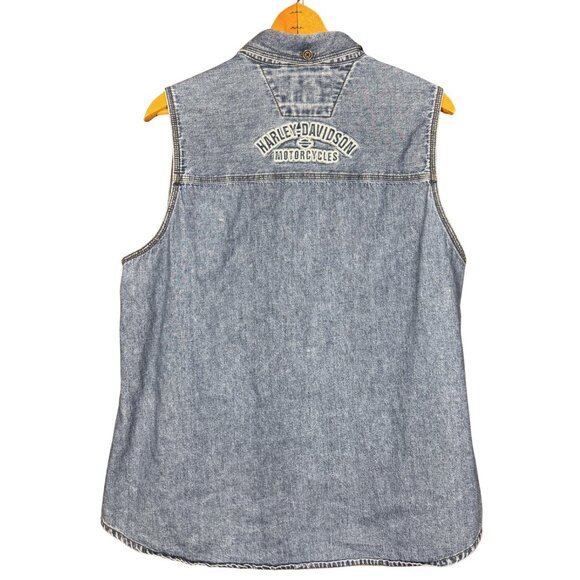 Vintage Harley Davidson Women’s Denim Vest Western Moto Style Bikercore - Picture 2 of 6